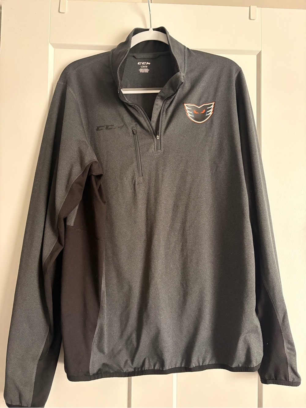 CCM Men's Gray and Black Quarter-Zip Performance Jacket with Phantoms Logo